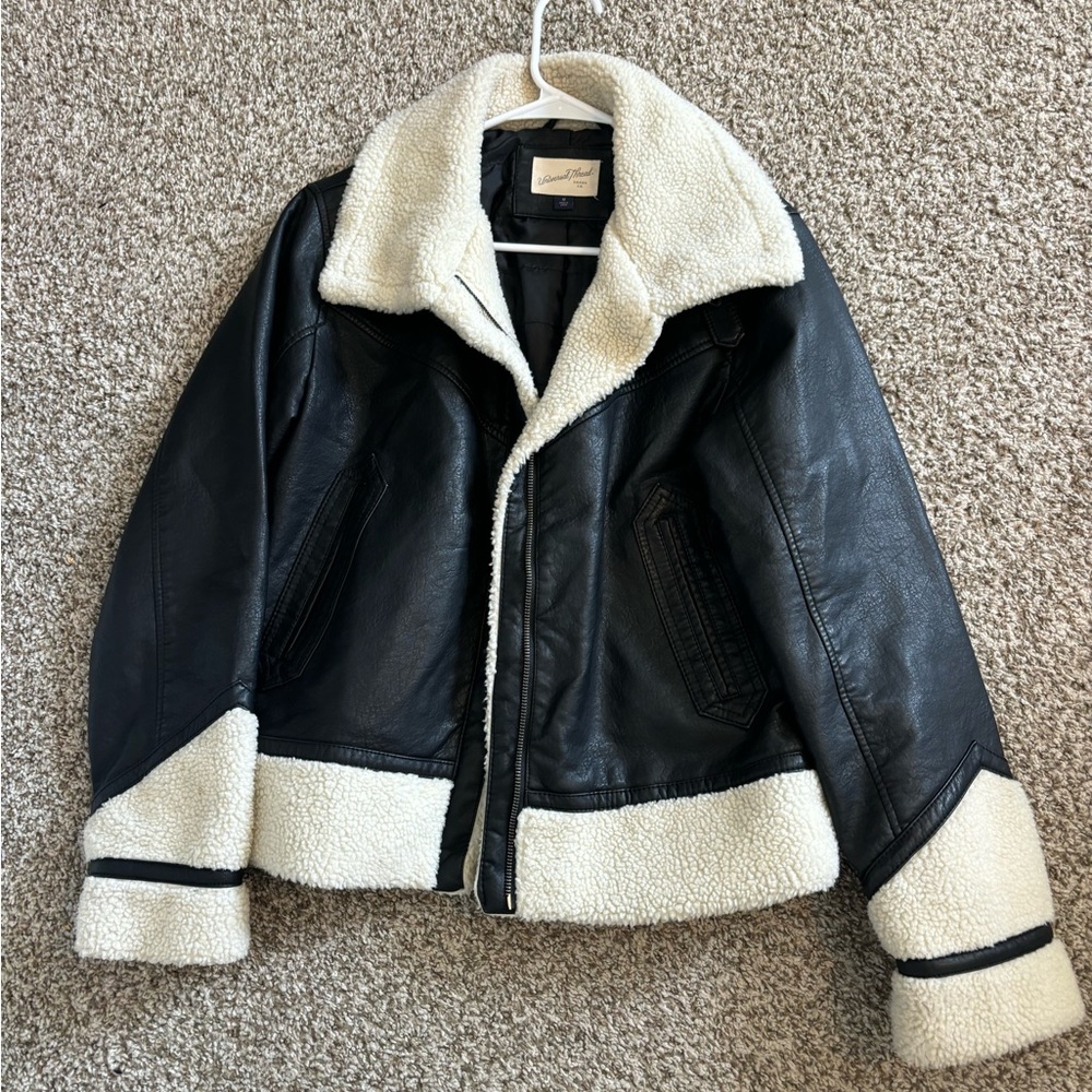 Universal Threads Black Faux Leather Sherpa-Trim Jacket